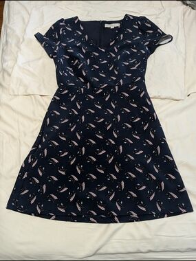 LOFT Navy Feather Print Dress